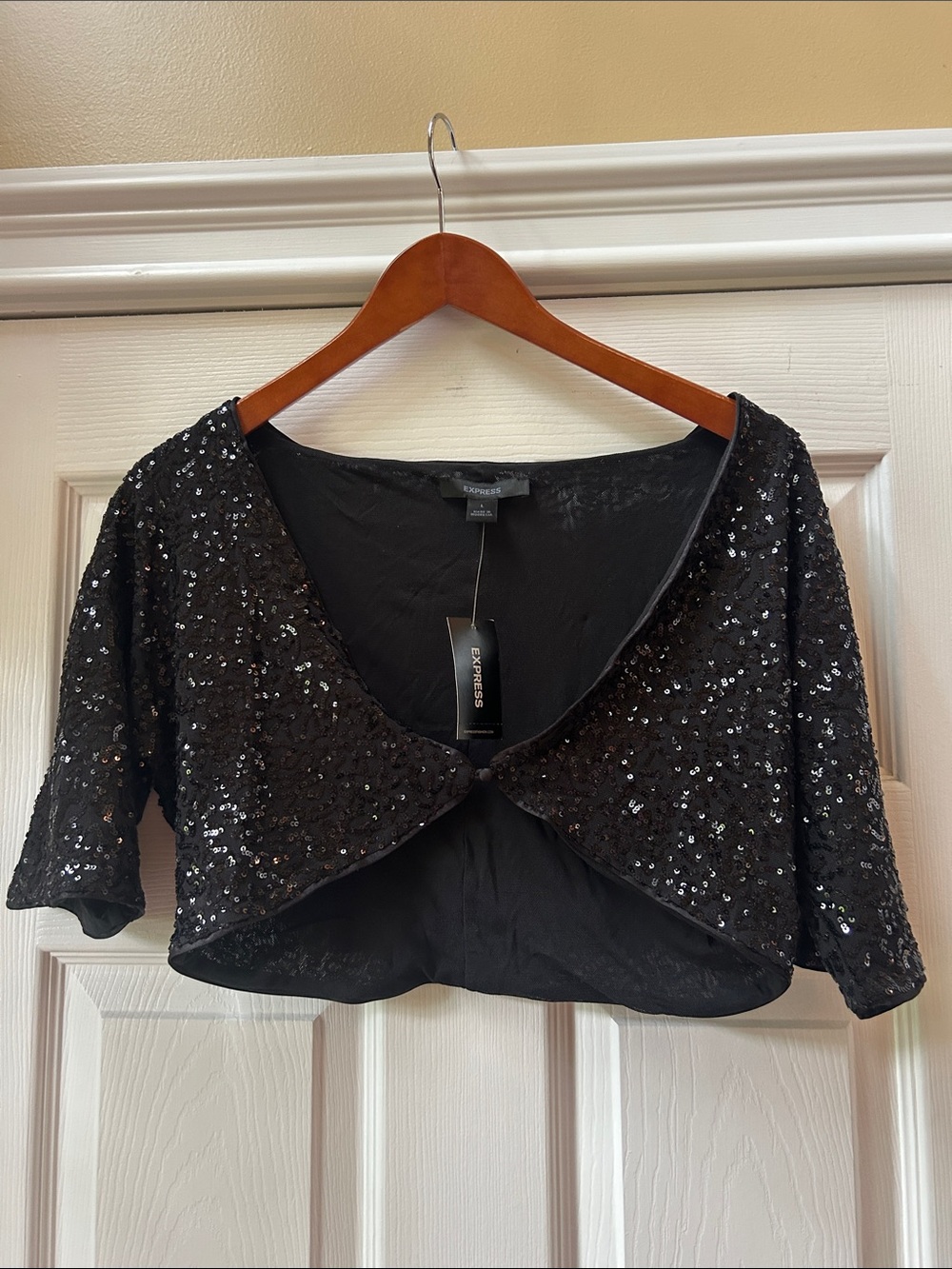 Express Black Sequin Cropped Bolero Shrug